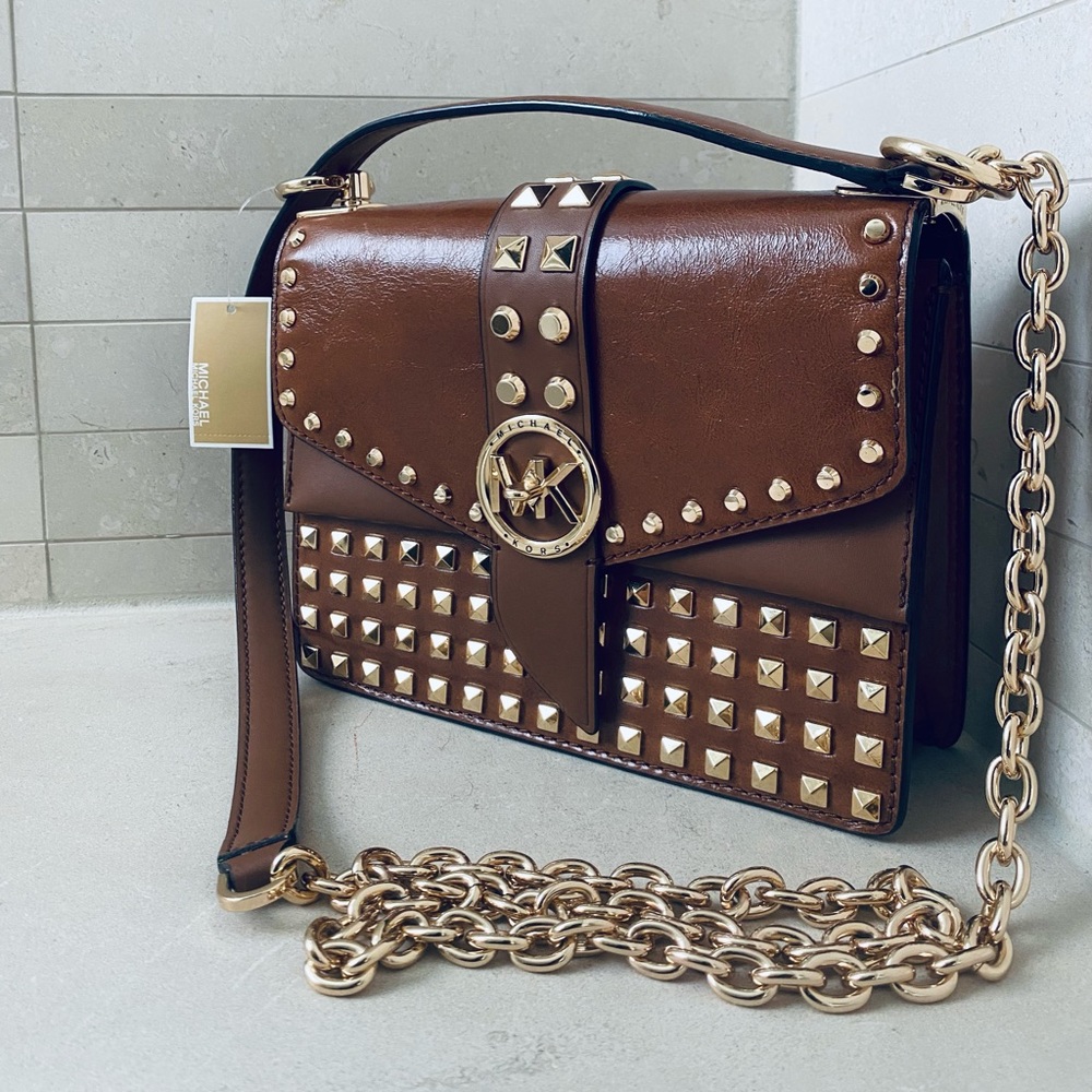 Michael Kors new Greenwich limited edition stud crossbody bag; genuine leather